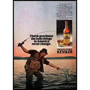 1978 Kessler American Whiskey Vintage Print Ad Man Fishing Hip Waders Wall Art